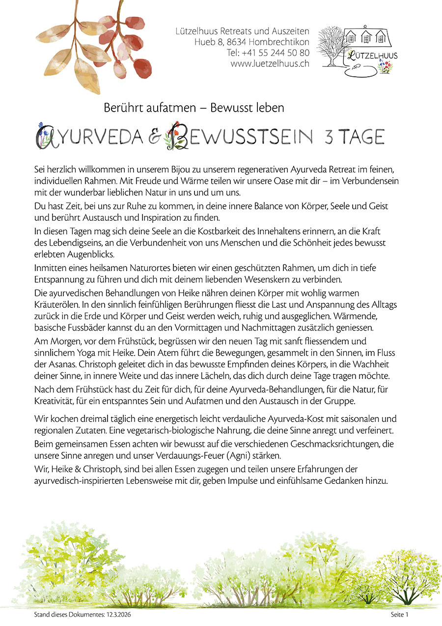Ayurveda & Bewusstsein 3 Tage Retreat